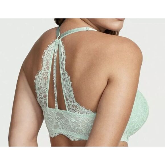 Victoria's Secret Very Sexy 34DD Front Close Lace Shine Strap Push-Up Bra‎ Mint